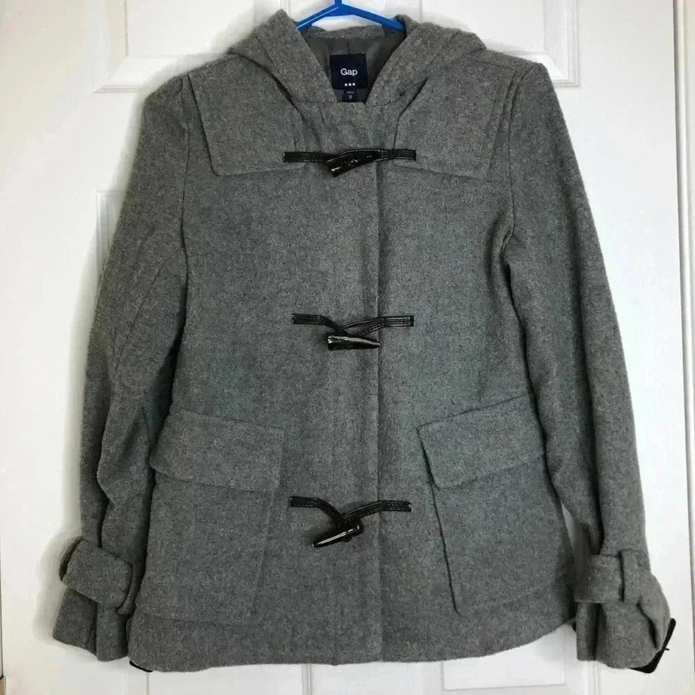 GAP Factory Grey Wool Blend Hooded  Pea Coat Sz XS